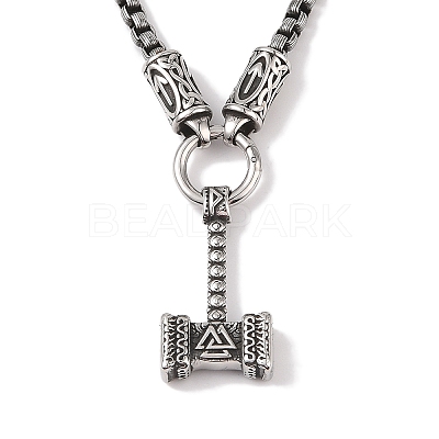304 Stainless Steel Box Chain Viking Mjolnir Thor Hammer Pendant Necklaces for Men NJEW-K278-11AS-1