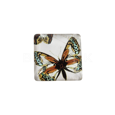 Butterfly Printed Glass Square Cabochons GGLA-N001-10mm-C-1