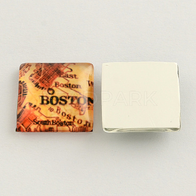 Boston United States Map Pattern Printed Glass Square Cabochons GGLA-S022-20mm-10M-1