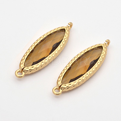 Faceted Horse Eye Golden Plated Brass Glass Links Connectors KK-J084-06G-1