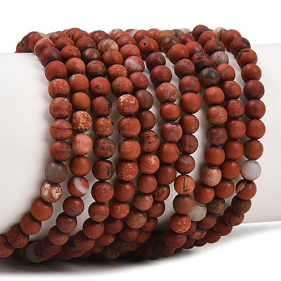 Frosted Natural Red Jasper Beads Strands G-C270-M01-4mm-1