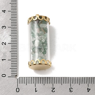 Glass Tube with Natural Green Aventurine Chip Beads Inside Pendants FIND-B054-01G-03-1