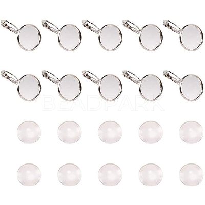 Clear Domed Glass Cabochon Cover and Brass Lever Back Earring Settings for DIY DIY-PH0001-60S-1