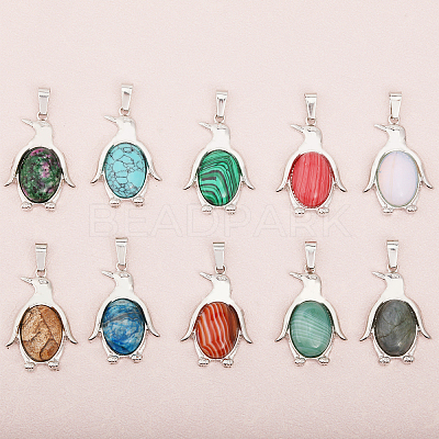 10Pcs 10 Styles Natural & Synthetic Mixed Gemstone Pendants G-GL0001-06-1
