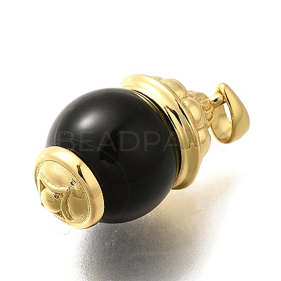 Brass & Natural Black Agate(Dyed & Heated) Pendants KK-Q043-22G-1