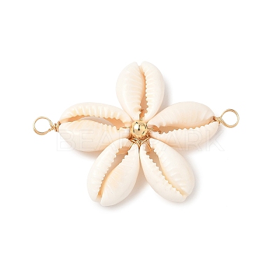 Natural Mixed Cowrie Shell Connector Charms PALLOY-JF03858-02-1