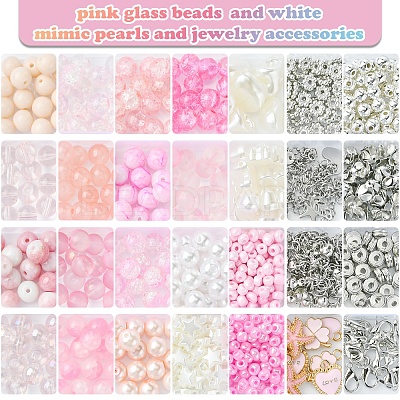 DIY Round Glass & CCB Plastic Beads Bracelets Making Kits DIY-FS0007-56B-1