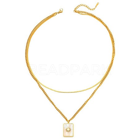 304 Stainless Steel with Natural Shell Double Layer Necklaces FS-WG7985A-06-1