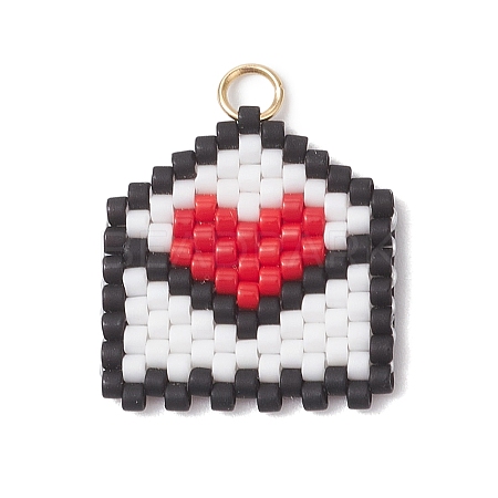 Beaded Heart Envelope Charms PALLOY-MZ01092-02-1