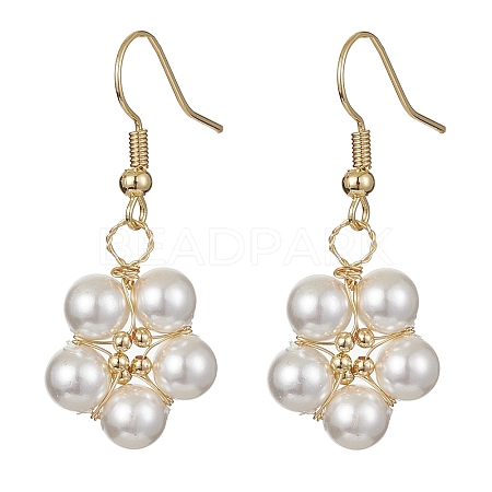 Shell Pearl Flower Dangle Earrings EJEW-JE05329-1