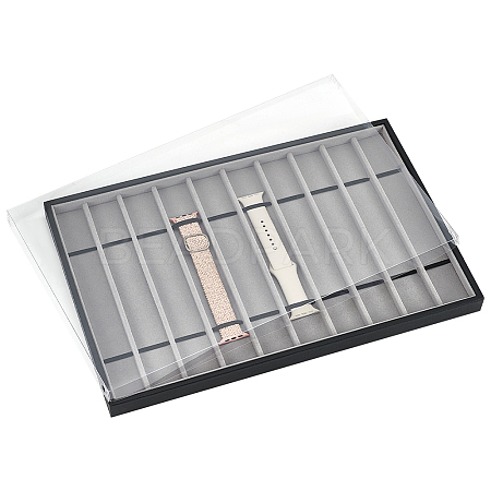 10 Grids Rectangle PU Leather Watch Straps Necklace Bracelet Display Tray ODIS-NB0001-38A-1