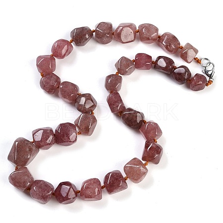 Natural Strawberry Quartz Nuggets Beaded Necklaces for Women Men NJEW-K388-01C-1