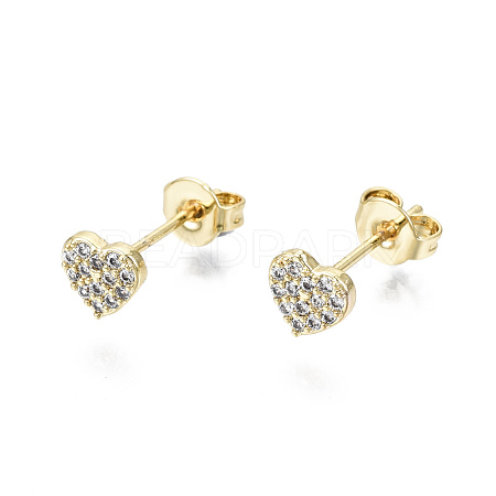 Brass Micro Pave Clear Cubic Zirconia Stud Earrings EJEW-T046-26G-NF-1