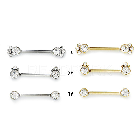 316L Surgical Stainless Steel Clear Cubic Zirconia Nipple Bars WGC2259-01-1