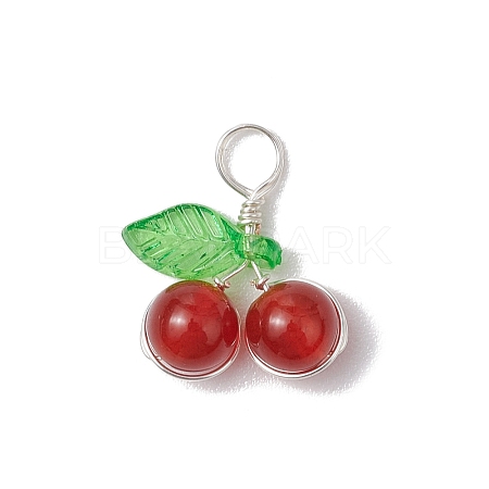 Natural Carnelian(Dyed & Heated) Round Copper Wire Wrapped Pendants PALLOY-JF03313-01-1