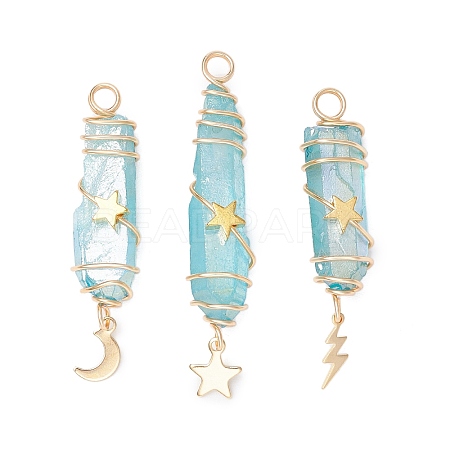 3Pcs 3 Styles Electroplated Natural Quartz Crystal Pointed Copper Wire Wrapped Pendants PALLOY-JF03766-04-1