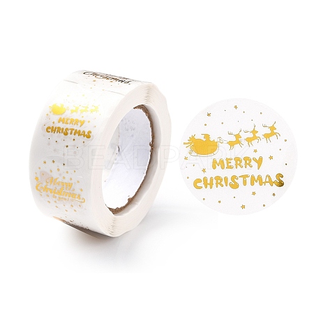Christmas Themed Flat Round Roll Stickers X-DIY-B045-15A-1