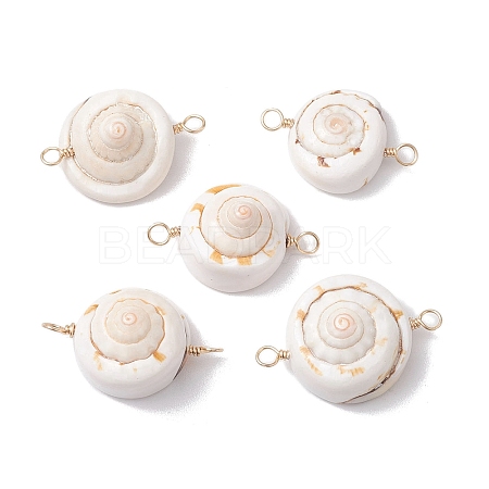 Natural Shiva Eye Shell Links Connector Charms with Real 18K Gold Plated Copper Wire Double Loops PALLOY-JF02629-1