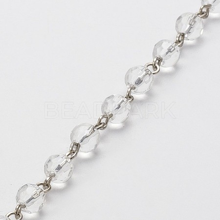 Handmade Faceted Round Glass Beads Chains for Necklaces Bracelets Making AJEW-JB00084-01-1