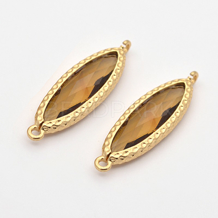Faceted Horse Eye Golden Plated Brass Glass Links Connectors KK-J084-06G-1