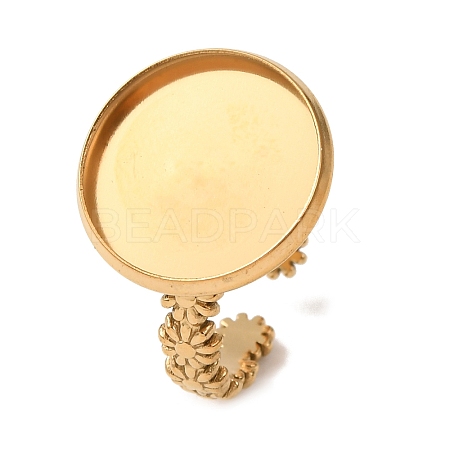 Flower 304 Stainless Steel Cuff Ring Components STAS-P454-05E-G-1