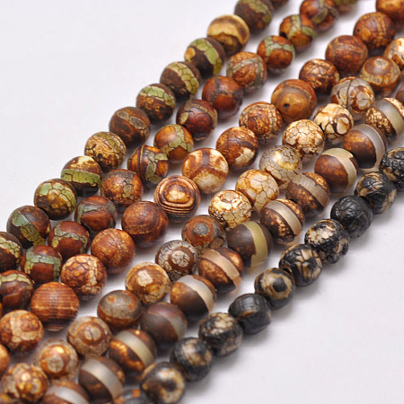 Natural Tibetan Style Mixed Pattern dZi Beads Strands X-G-P229-B-07-6mm-1