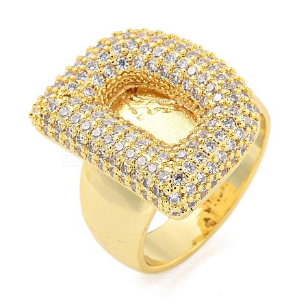 Brass Micro Pave Clear Cubic Zirconia Letter Open Cuff Ring for Women RJEW-M173-01G-D-1