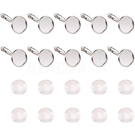 Clear Domed Glass Cabochon Cover and Brass Lever Back Earring Settings for DIY DIY-PH0001-60S-1