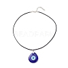Blue Lampwork Evil Eye Pendant Necklace with Waxed Cord for Women NJEW-JN03955-01-4