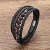 Natural Tiger Eye Round Beads & Braided Imitation Leather Cord Bracelets for Men FS-WGCE7B3-20-1