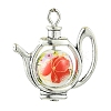 Rotatable Floral Printed Porcelain Bead Teapot Pendants PALLOY-JF03167-3