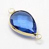Golden Tone Brass Glass Teardrop Links connectors GLAA-J010A-HF09-G-3