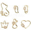 6Pcs 6 Styles Brass Micro Pave Clear Cubic Zirconia Screw Carabiner Lock Charms KK-DC0005-06-1