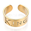 Ion Plating(IP) 304 Stainless Steel Word King Open Cuff Ring for Women RJEW-T027-09G-3