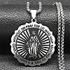 304 Stainless Steel Flat Round Virgin Mary Pendant Box Chain Necklaces STAS-D196-02P-1