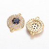 Flat Round Brass Micro Pave Cubic Zirconia Links KK-E371-11G-2