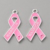 Breast Cancer Pink Awareness Ribbon Theme Alloy Enamel Pendants ENAM-WH0057-50G-1