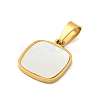 304 Stainless Steel Pave Natural White Shell Square Charms STAS-S130-01G-2