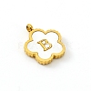 Golden Tone Stainless Steel Pave White Shell Letter Flower Charms PW-WGC5230-02-1