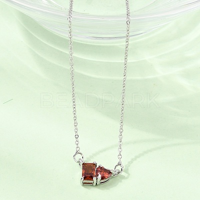 Brass Pave Cubic Zirconia Rectangle and Heart Pendant Cable Chain Necklaces KK-CBAB173-04P-06-1
