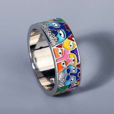 Eye Pattern Brass Micro Pave Clear Cubic Zirconia Enamel Finger Rings FS-WGB4C19-05-1