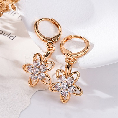 Brass Micro Pave Clear Cubic Zirconia Leverback Earrings EJEW-K300-53G-1