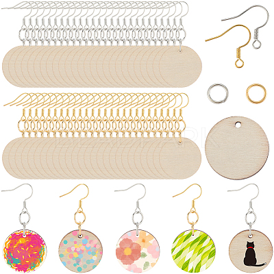 DIY Flat Round Wooden Dangle Earring Making Findings Kits DIY-SP0004-99-1