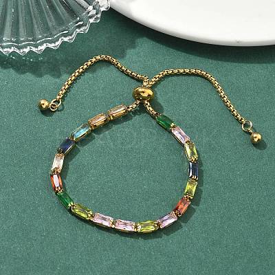 Rectangle 304 Stainless Steel Glass Slider Bracelets BJEW-D456-07G-01-1