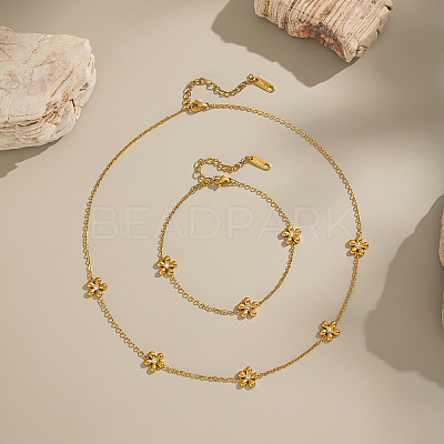 304 Stainless Steel Flower Link Chain Necklaces and Bracelets DF0903-3-1