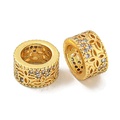 Rack Plating Brass Micro Pave Clear Cubic Zirconia European Beads KK-L215-203G-1