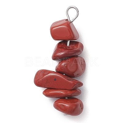 Gradient Color Natural Rhodonite & Natural Red Jasper & Natural Strawberry Quartz Chip Beaded Pendants PALLOY-JF02791-06-1
