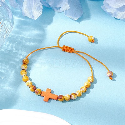 Synthetic Ocean White Jade Braided Beaded Bracelets BJEW-JB11016-02-1