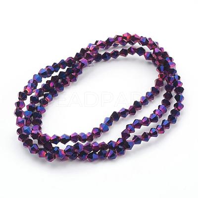 1 Strand Faceted Bicone Full Purple Electroplate Glass Beads Strands X-EGLA-J026-3mm-F17-1
