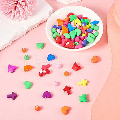 120Pcs 4 Styles Spray Painted Opaque Acrylic Beads ACRP-TA0001-03-1